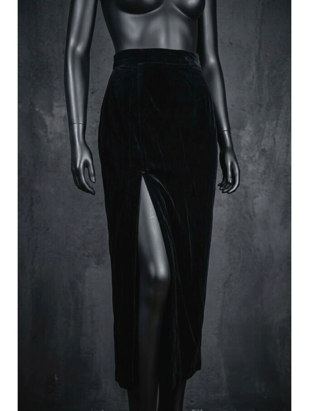 Vintage 90s Notations Black Velvet Maxi Skirt with Front Slit Size 10 Made in US
